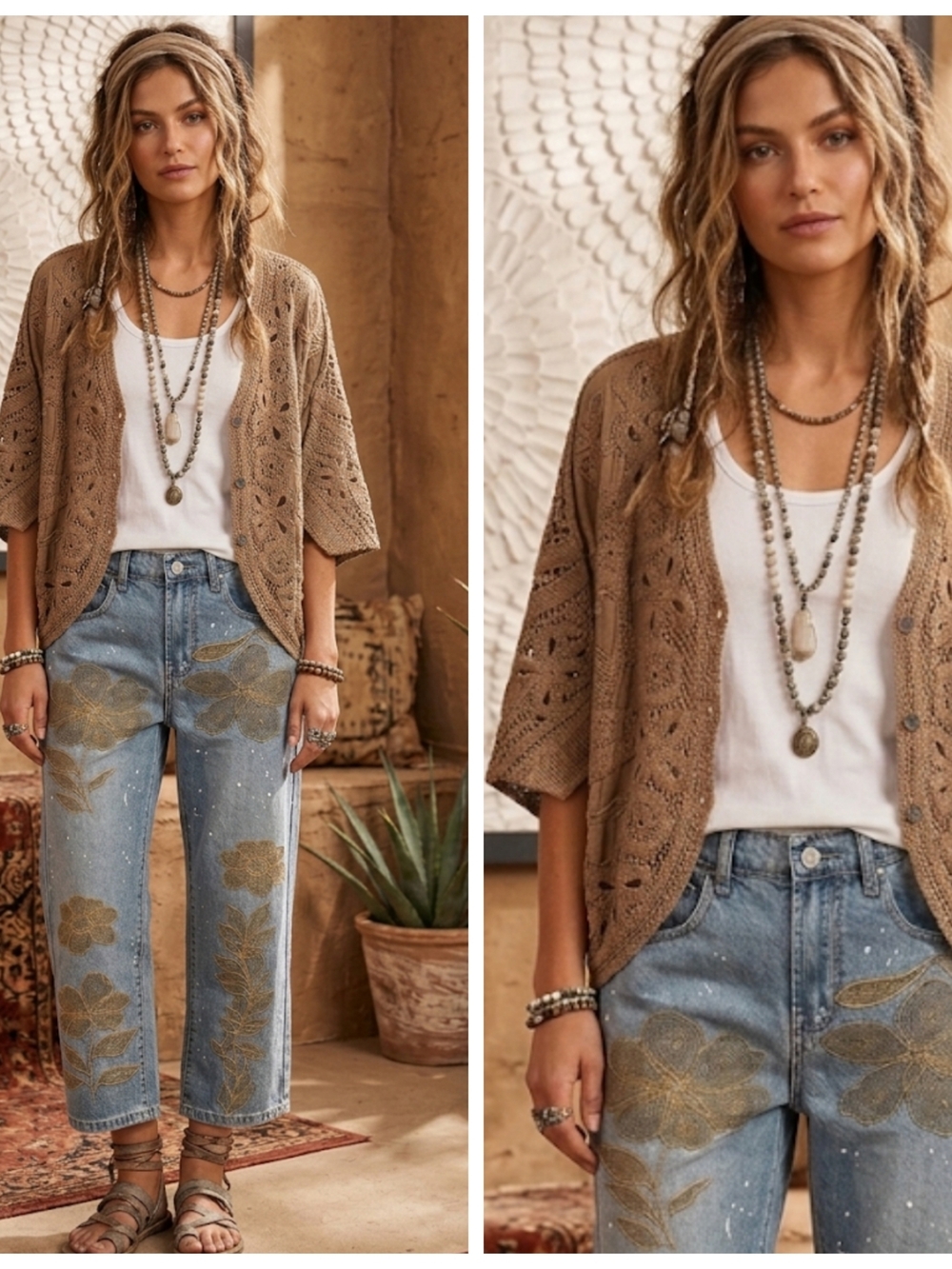 POL Crochet Open-Front Short Sleeve Cardigan